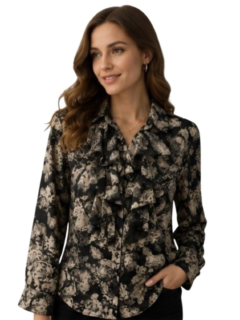 CAbi Irresistible Floral Ruffle Blouse Size XL